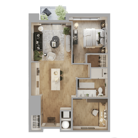 Floor plan for 1 bed, 1 bath, 847 sqft